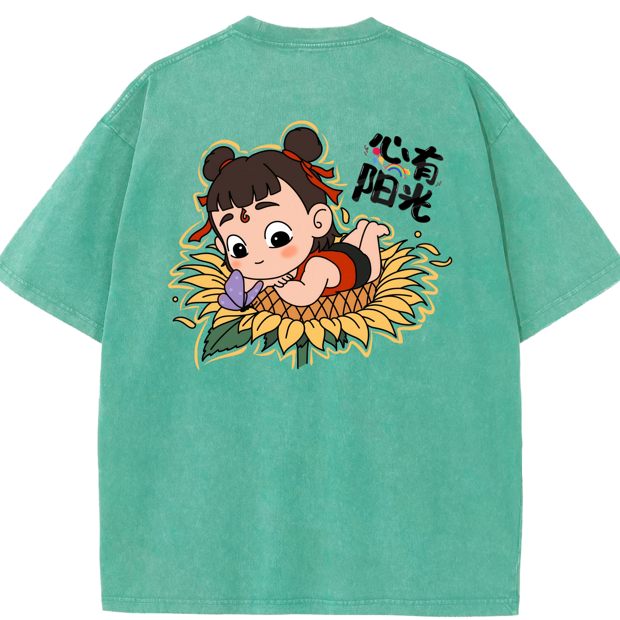 （画像用） Ne Zha 2 ナタ 魔童の大暴れ 綿100% ヴィンテージ風 半袖Tシャツ（背面プリント）